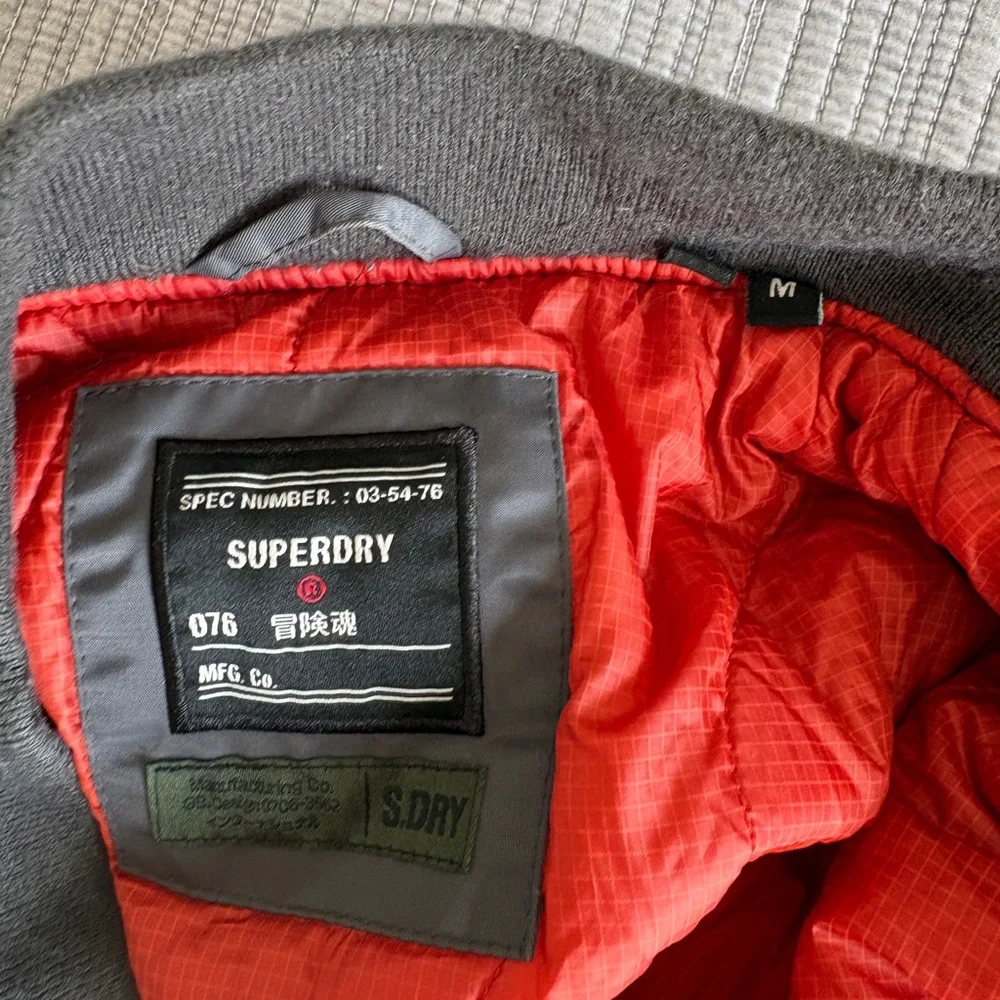 Superdry Charcoal Bomber Jacket with Scarlet Lining - Picture 2 of 2